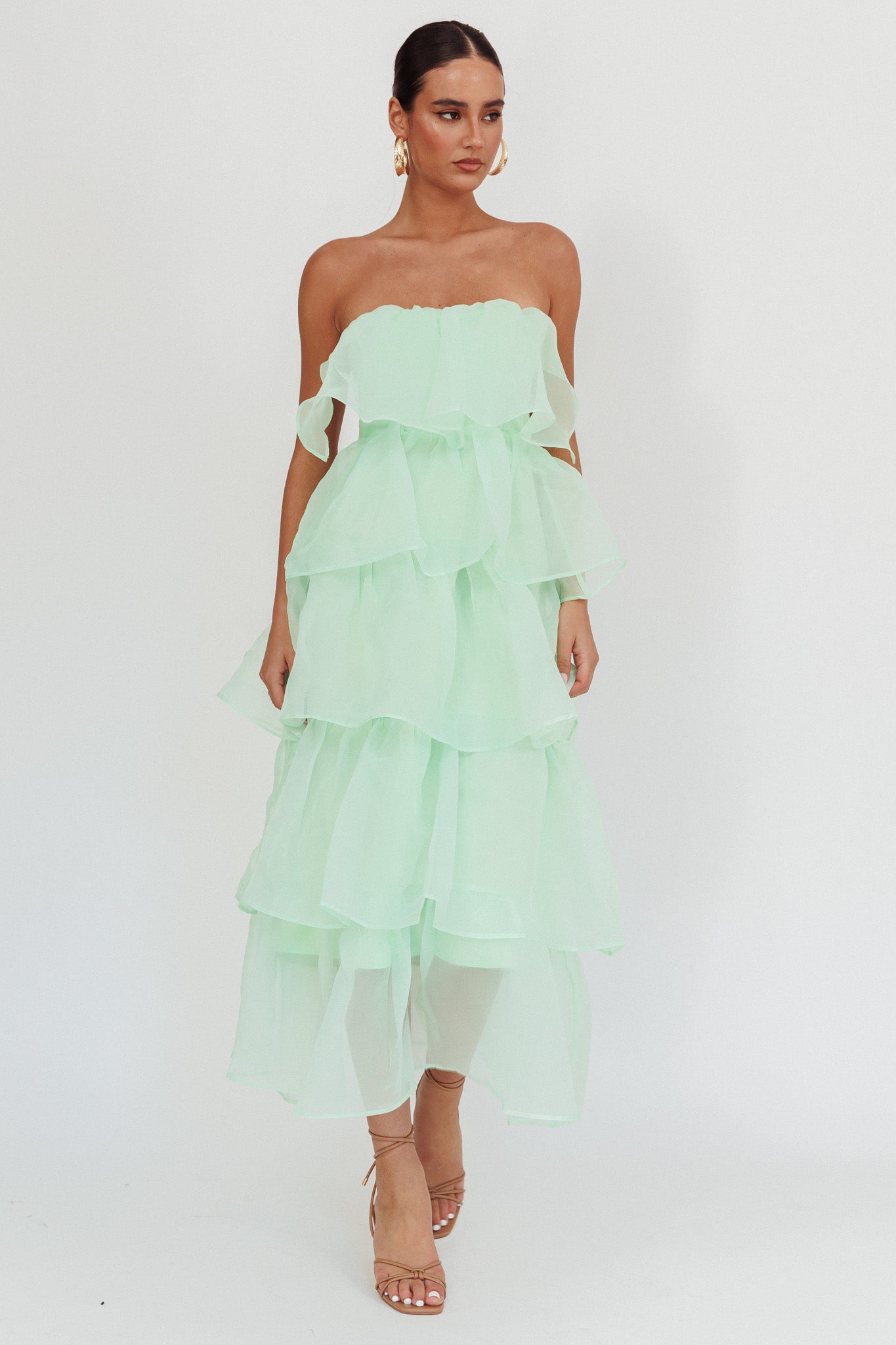 Behati Tiered Layer Midi Dress Mint by Selfie Leslie