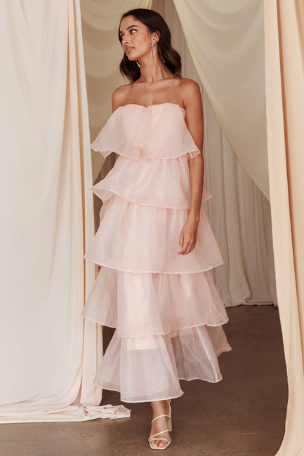Behati Tiered Layer Strapless Dress Dusty Rose