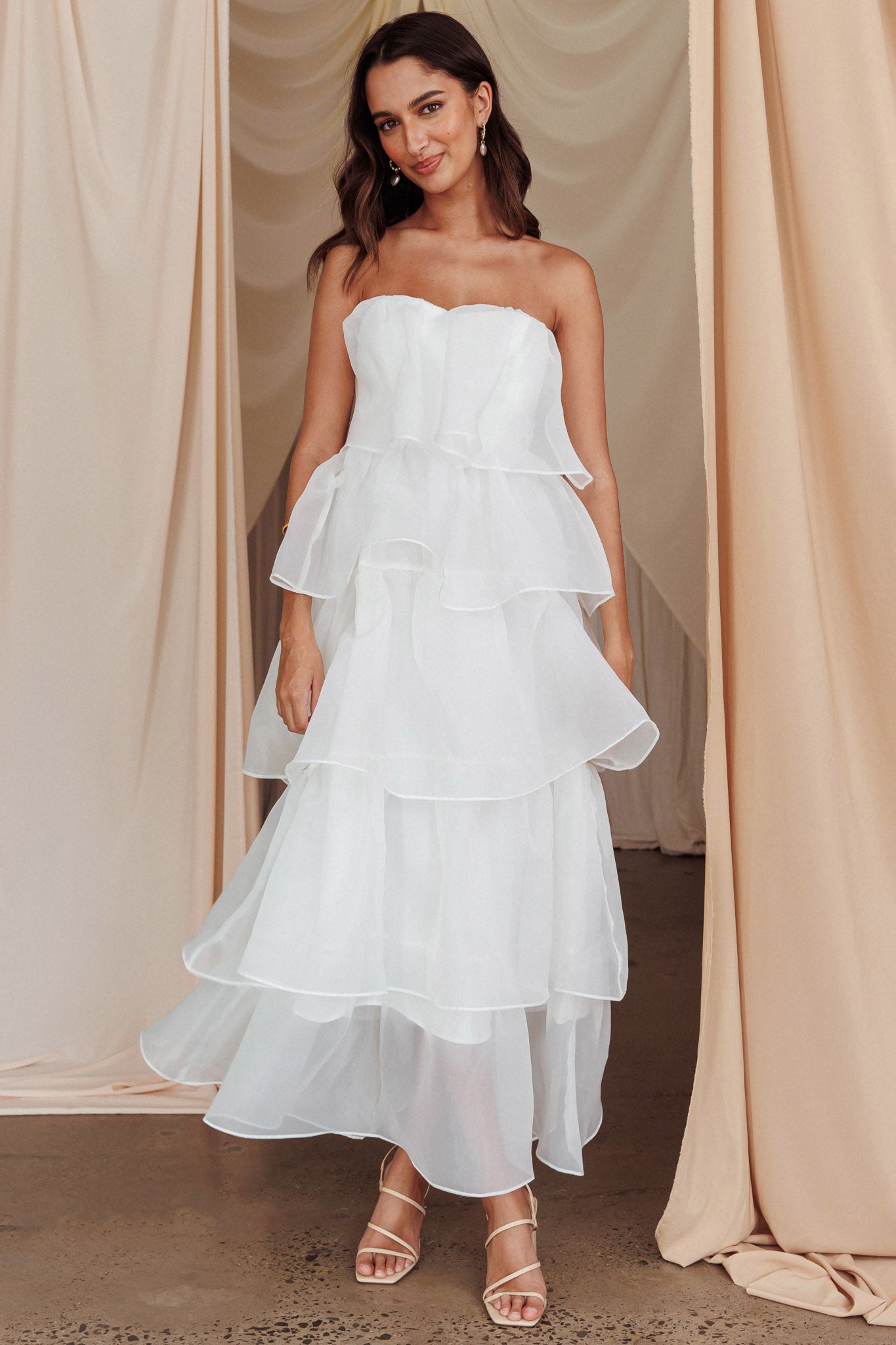 Behati Tiered Layer Midi Dress White by Selfie Leslie