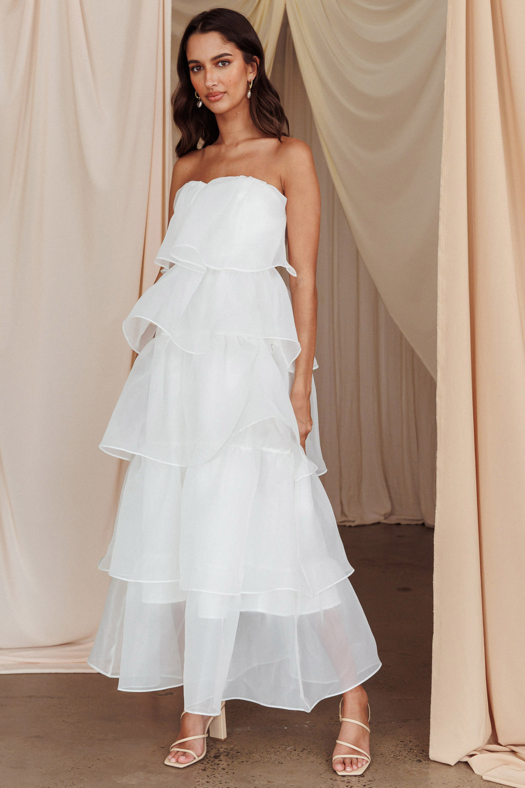 Behati Tiered Layer Midi Dress White by Selfie Leslie