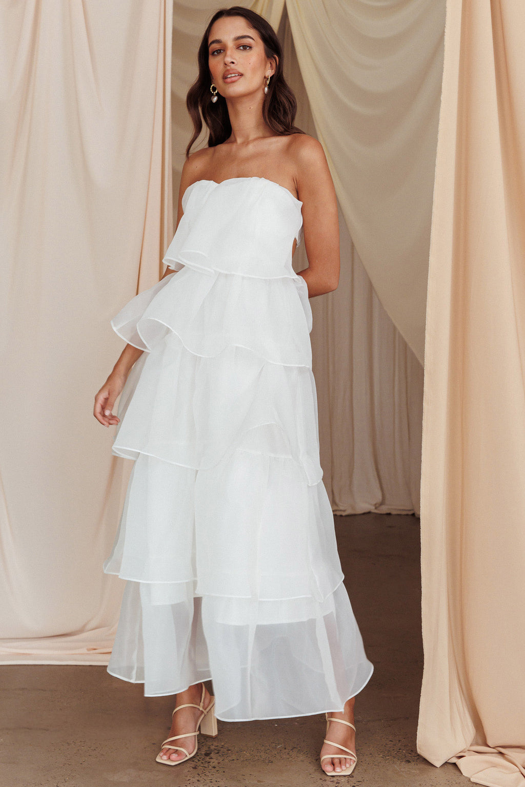 Behati Tiered Layer Midi Dress White by Selfie Leslie