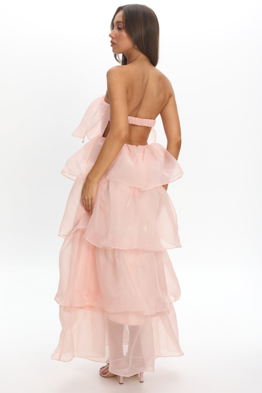 Behati Tiered Layer Midi Dress Pink