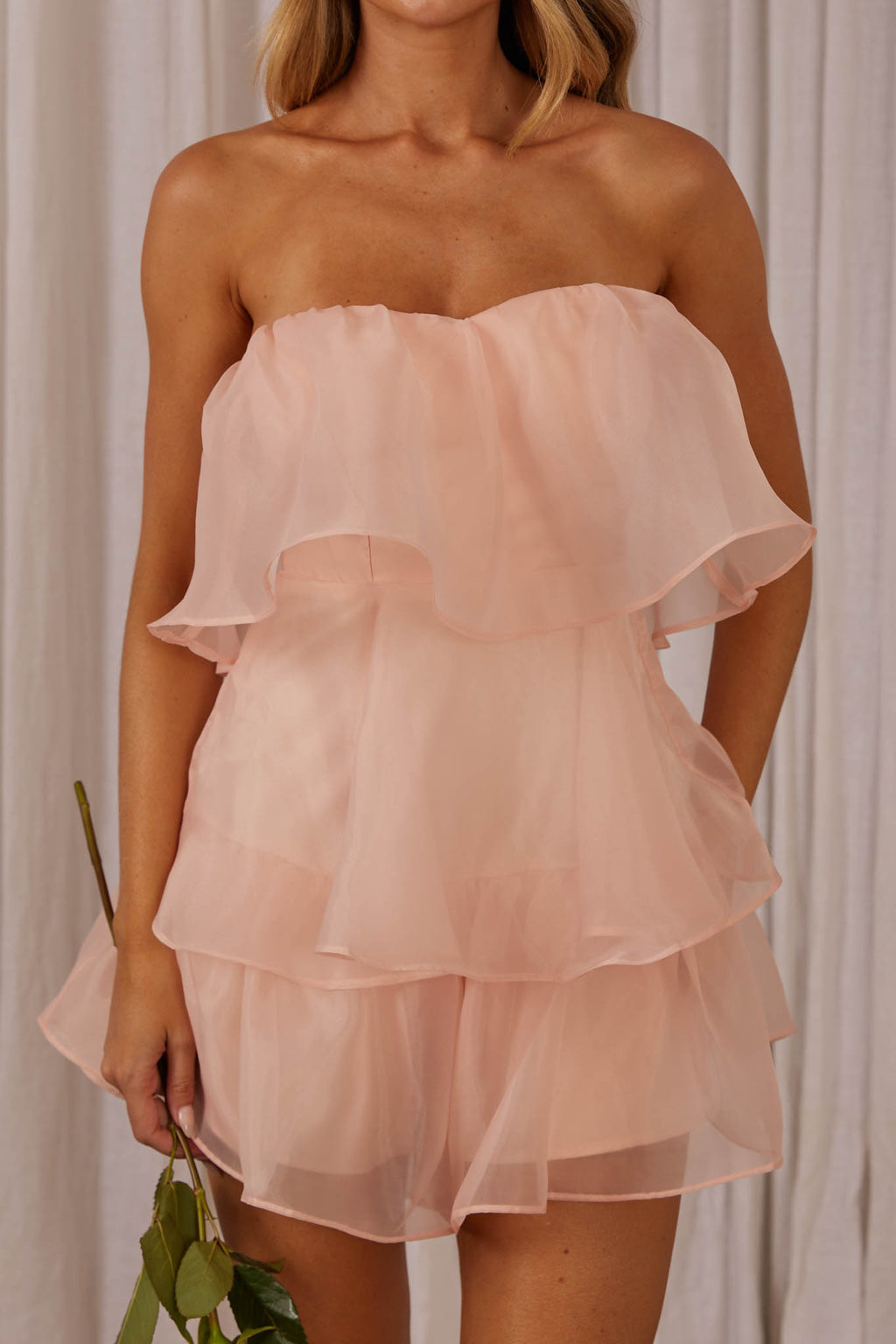Behati Tiered Layer Romper Pink by Selfie Leslie