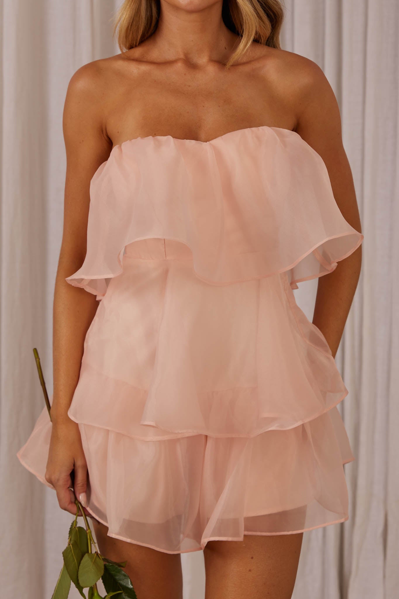 Behati Tiered Layer Romper Pink by Selfie Leslie