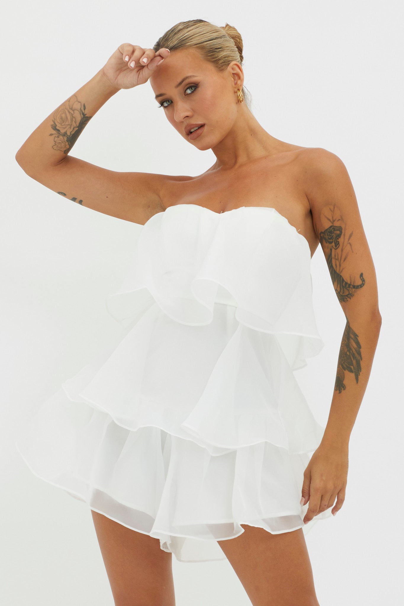 Behati Tiered Layer Romper White by Selfie Leslie