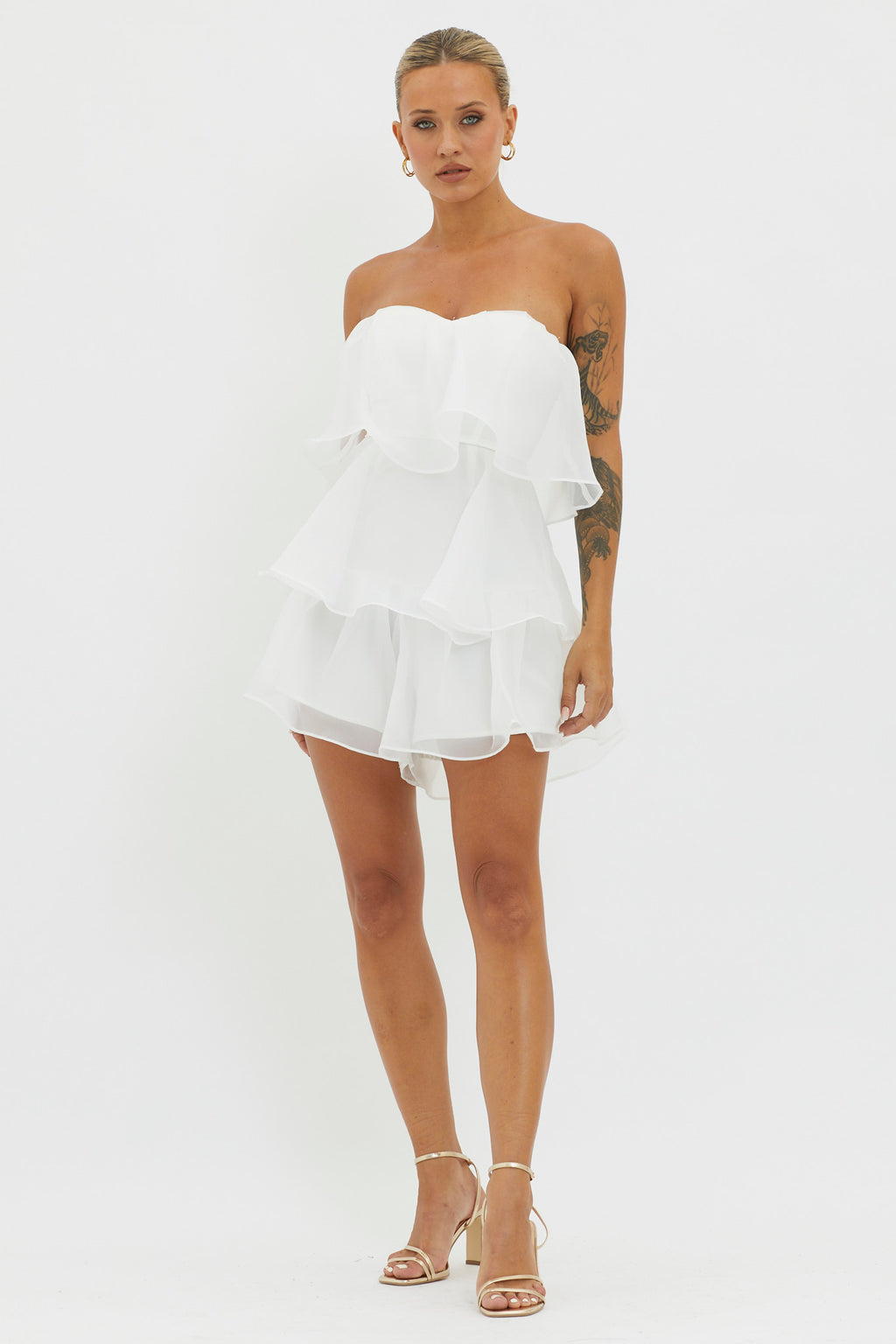 Behati Tiered Layer Romper White by Selfie Leslie