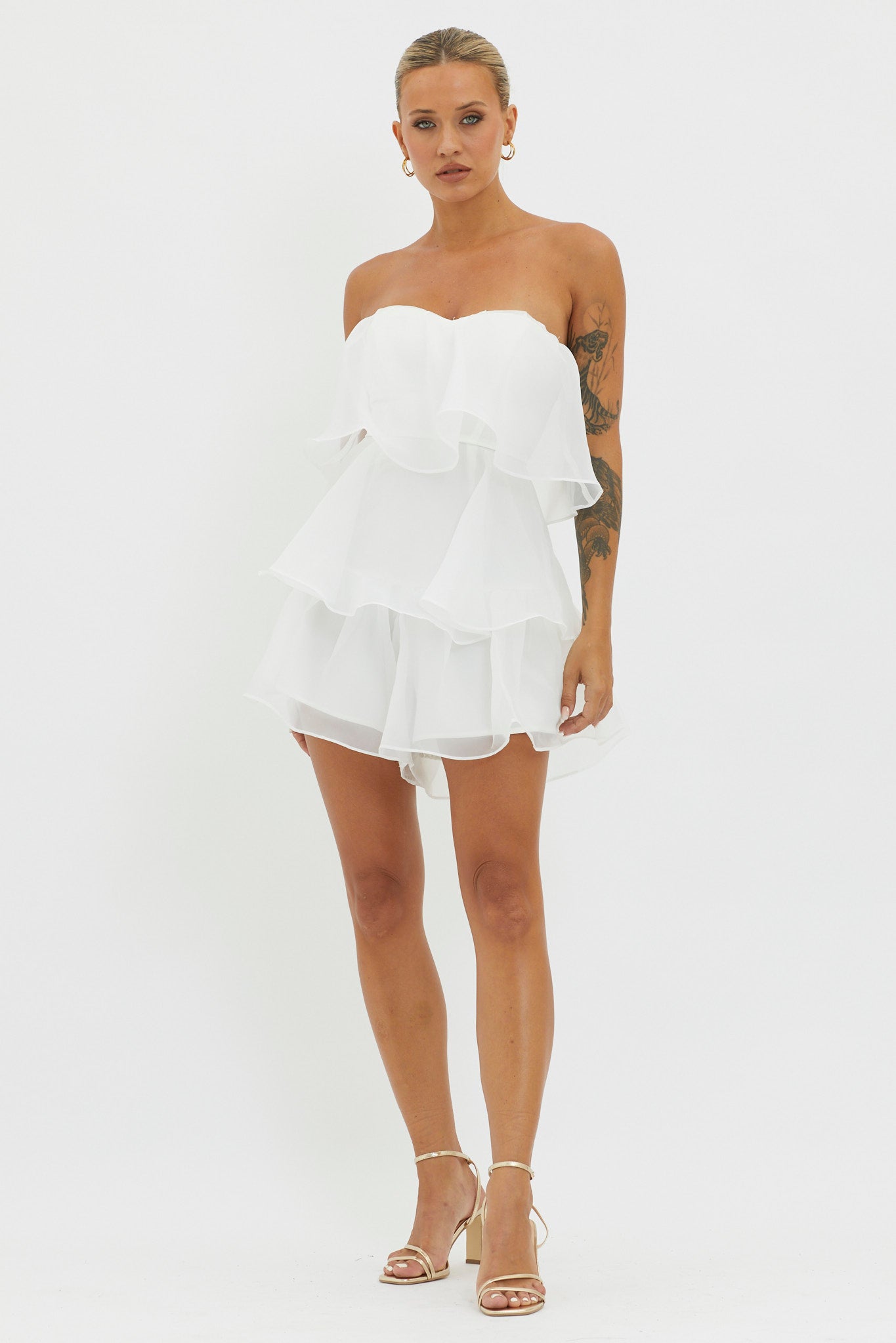 Behati Tiered Layer Romper White by Selfie Leslie