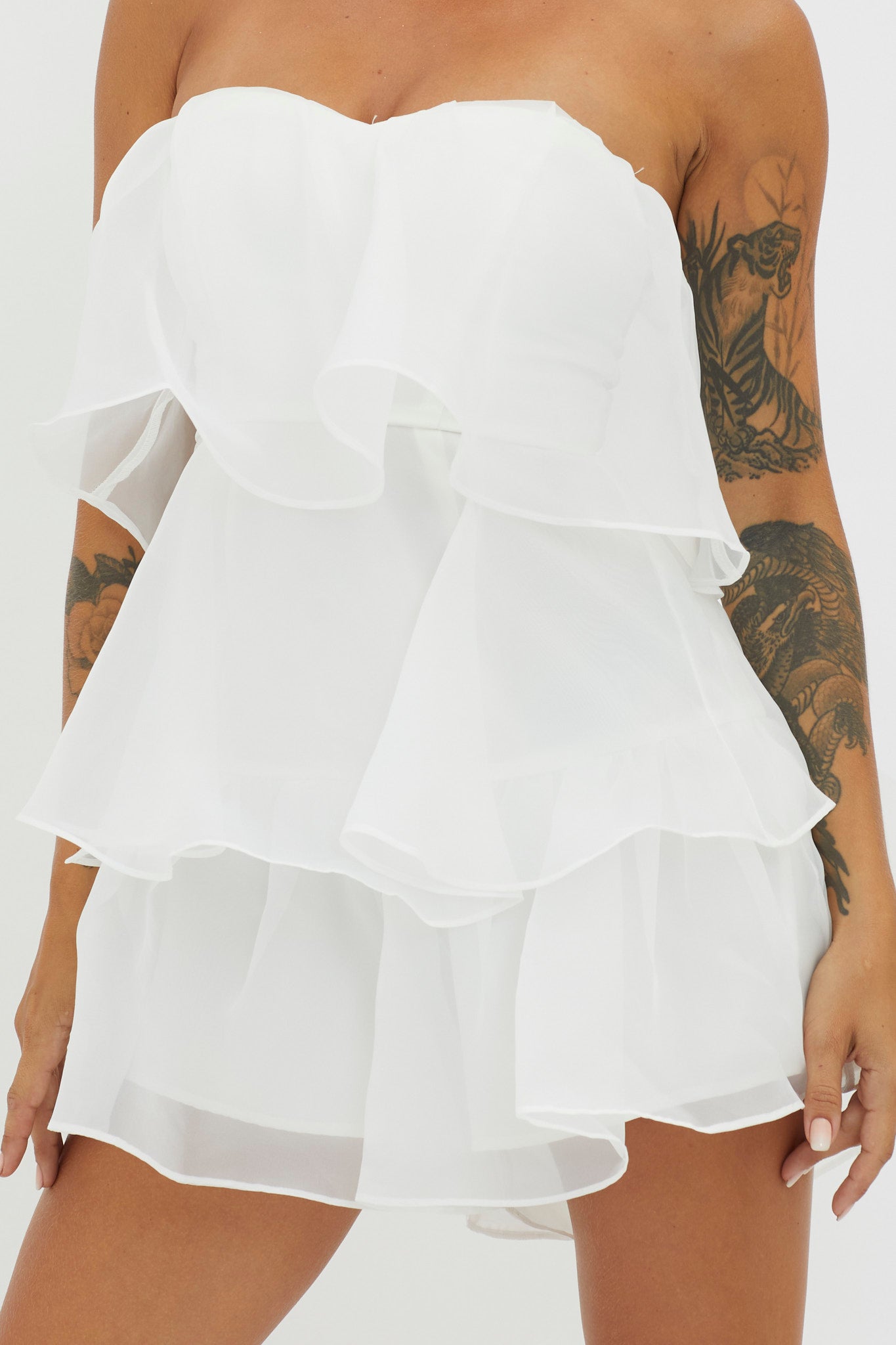 Behati Tiered Layer Romper White by Selfie Leslie