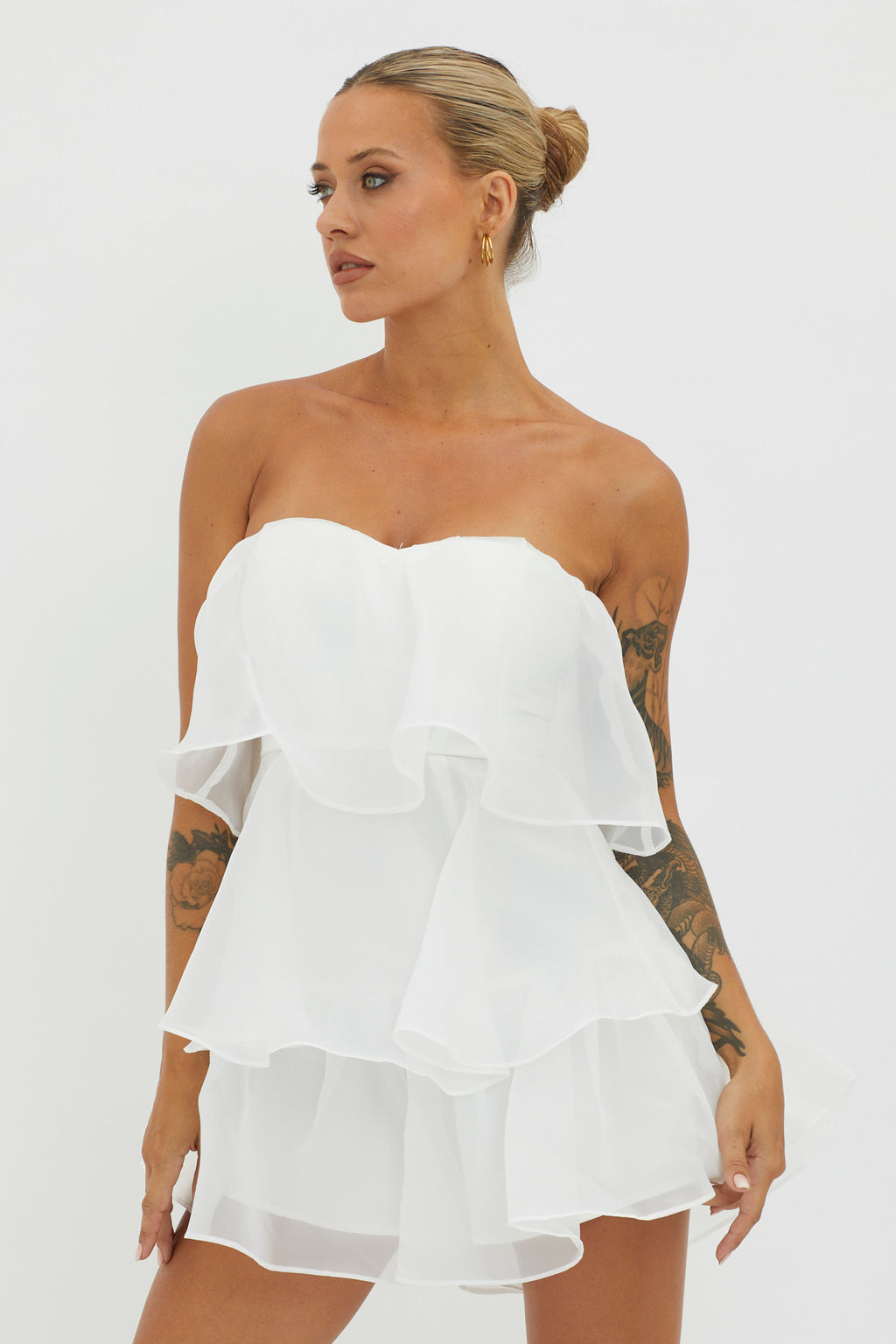 Behati Tiered Layer Romper White by Selfie Leslie