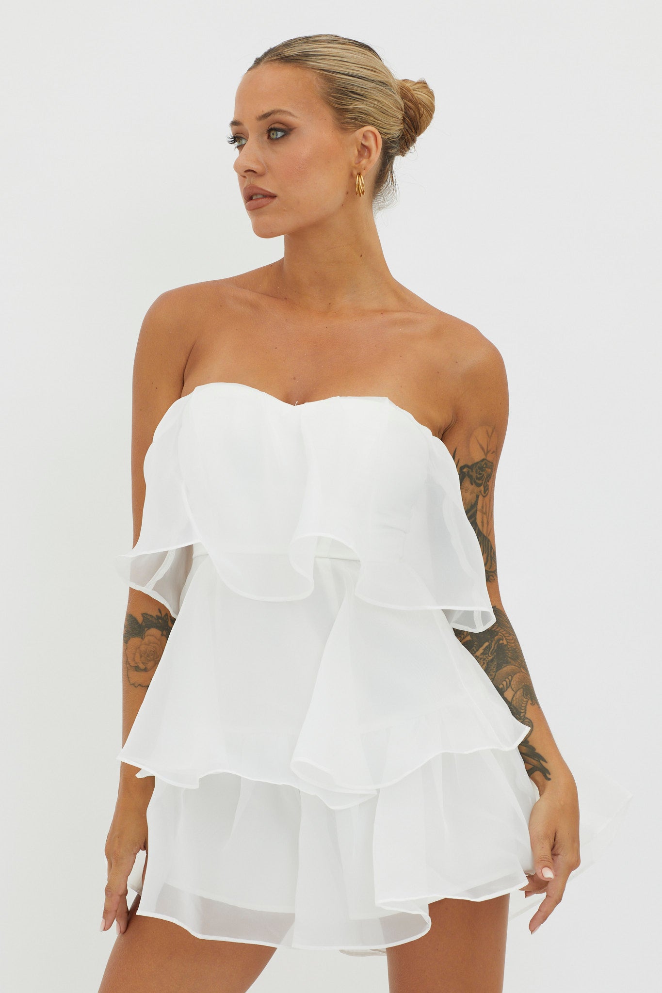Behati Tiered Layer Romper White by Selfie Leslie