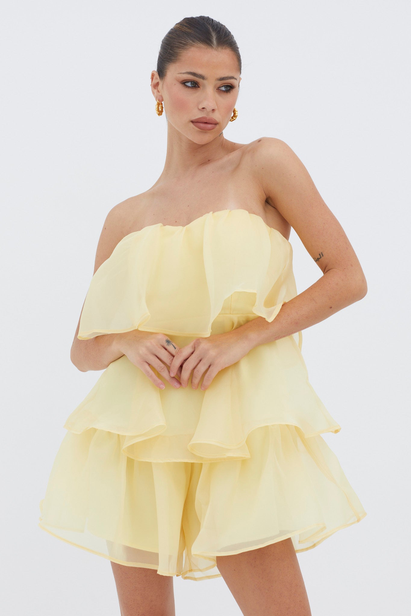 Behati Tiered Layer Romper Yellow by Selfie Leslie