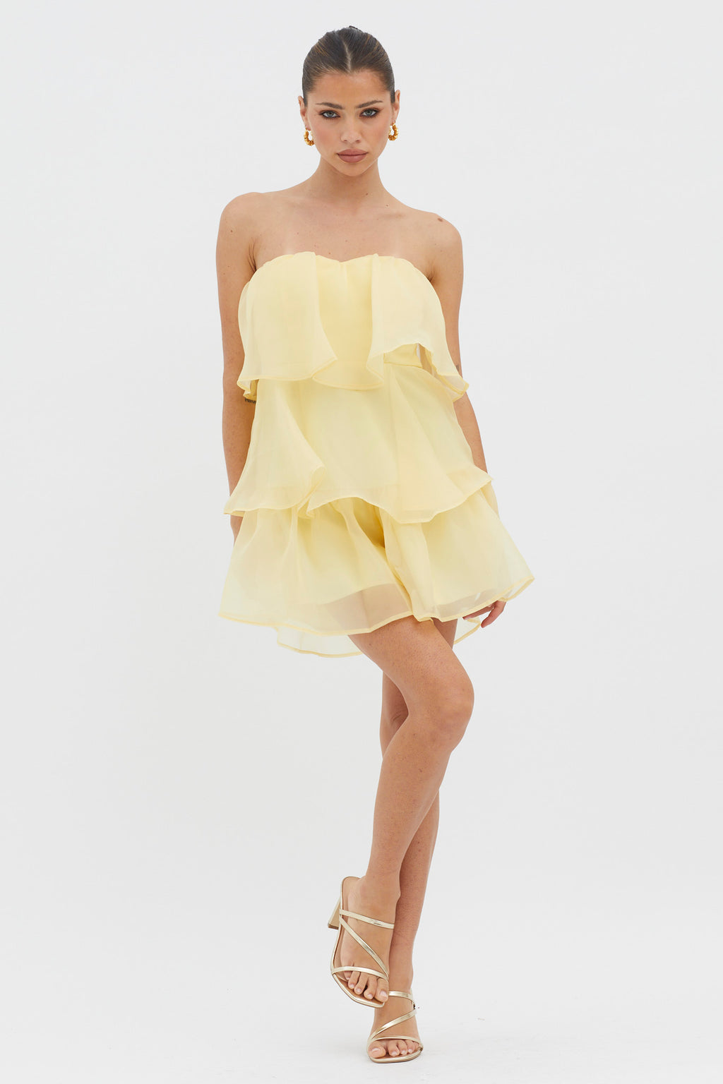 Behati Tiered Layer Romper Yellow by Selfie Leslie