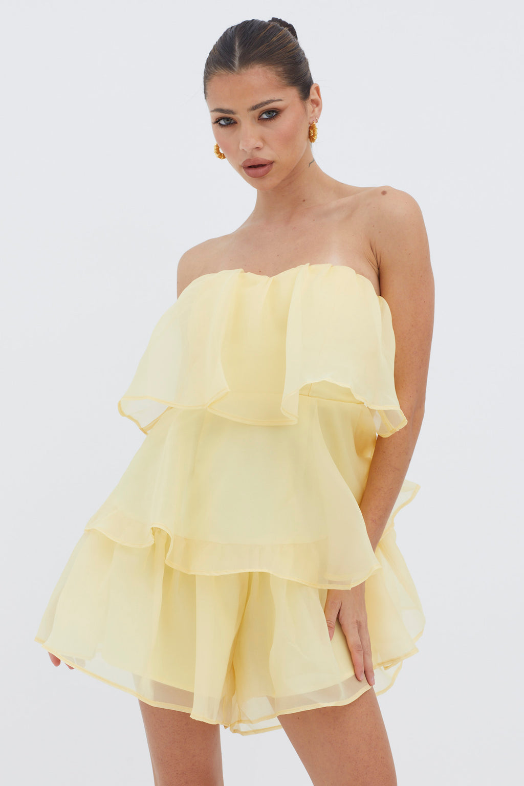 Behati Tiered Layer Romper Yellow by Selfie Leslie
