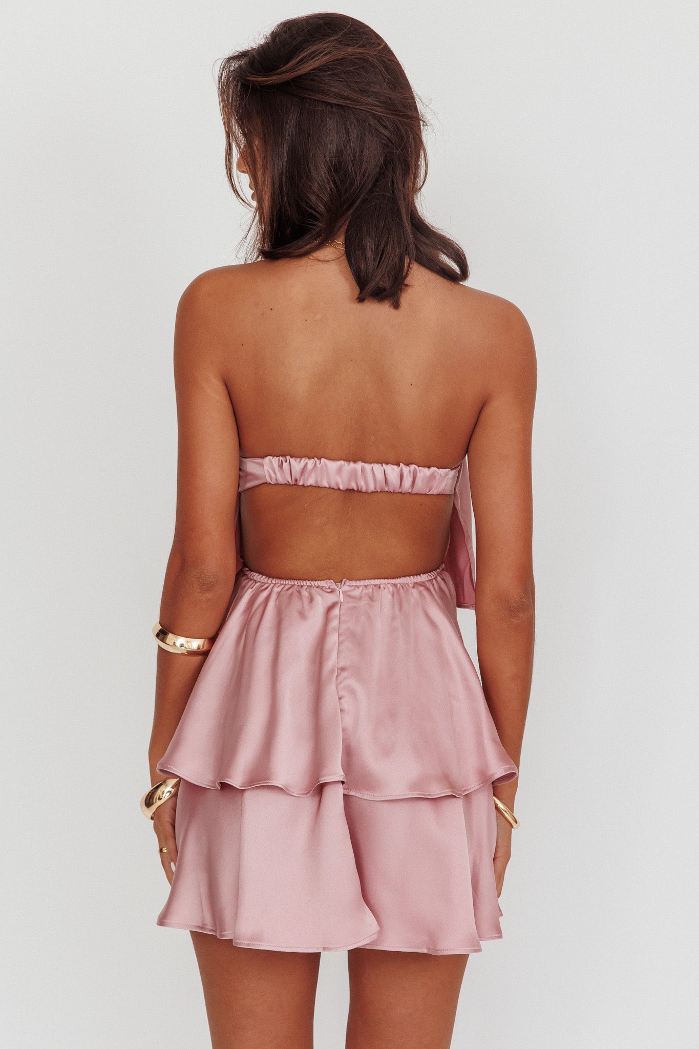 Behati Tiered Layer Strapless Dress Dusty Rose - L Behati Tiered Layer Strapless Dress Dusty Rose - L