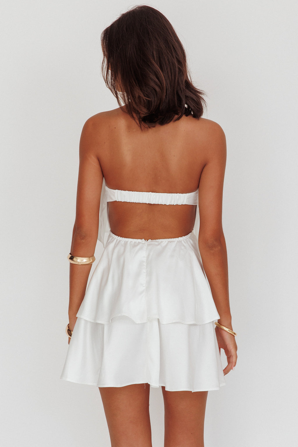 Behati Tiered Layer Strapless Dress White by Selfie Leslie