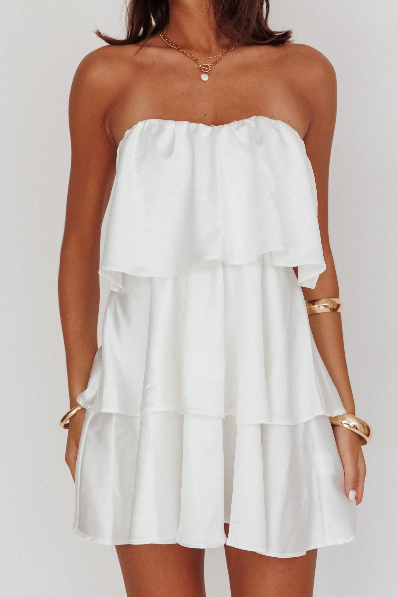 Behati Tiered Layer Strapless Dress White by Selfie Leslie