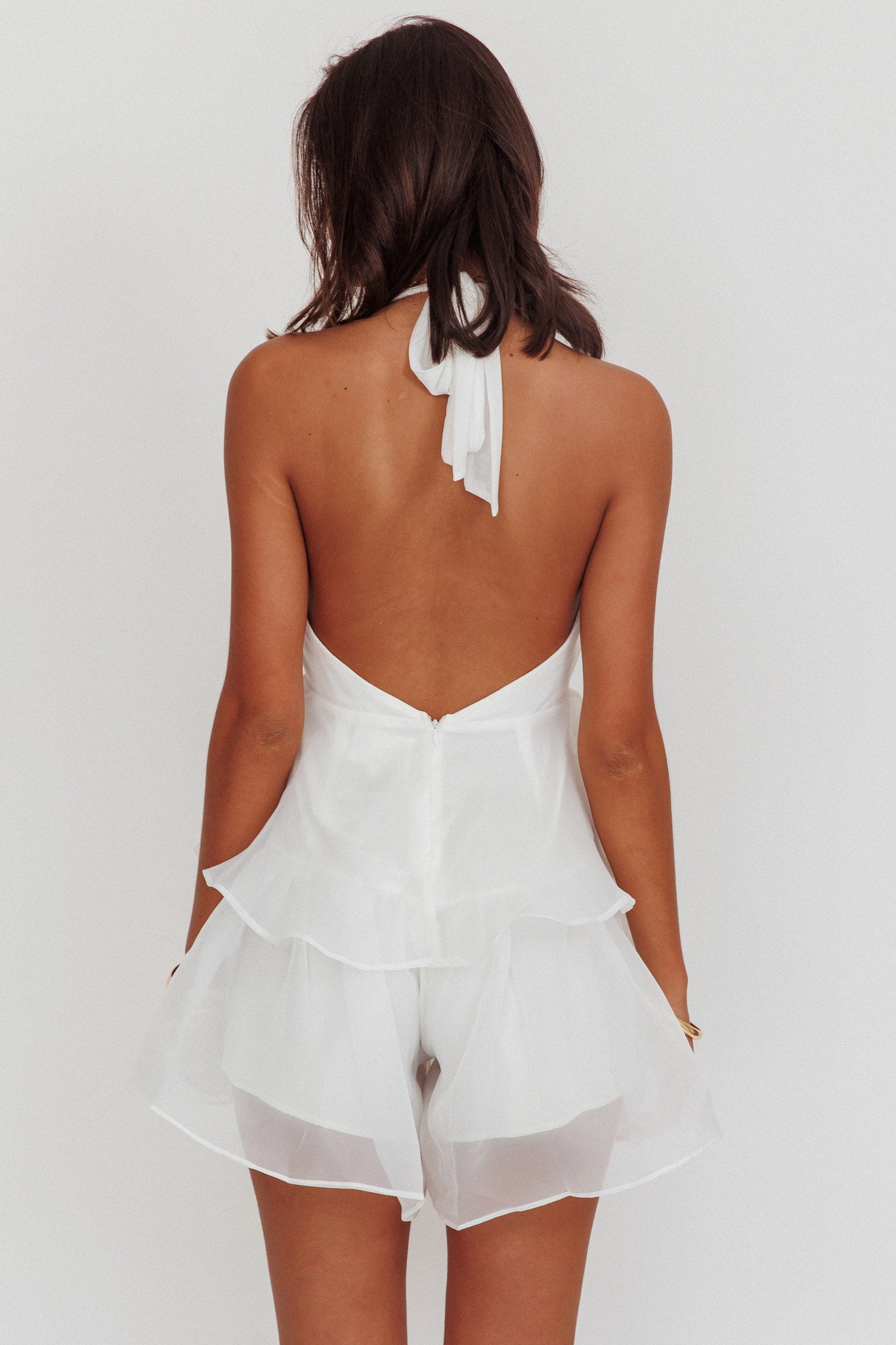 Behati Tiered Ruffles Halterneck Romper White by Selfie Leslie