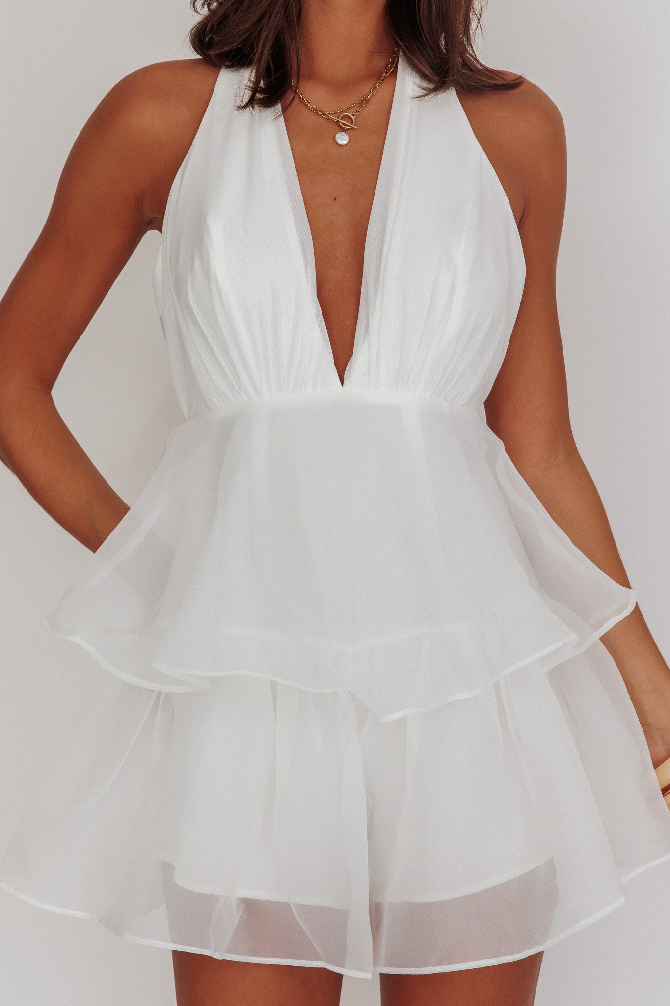 Shop the Behati Tiered Ruffles Halterneck Romper White