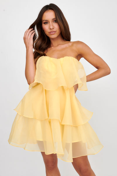 Behati Tiered Layer Mini Dress Yellow | Selfie Leslie