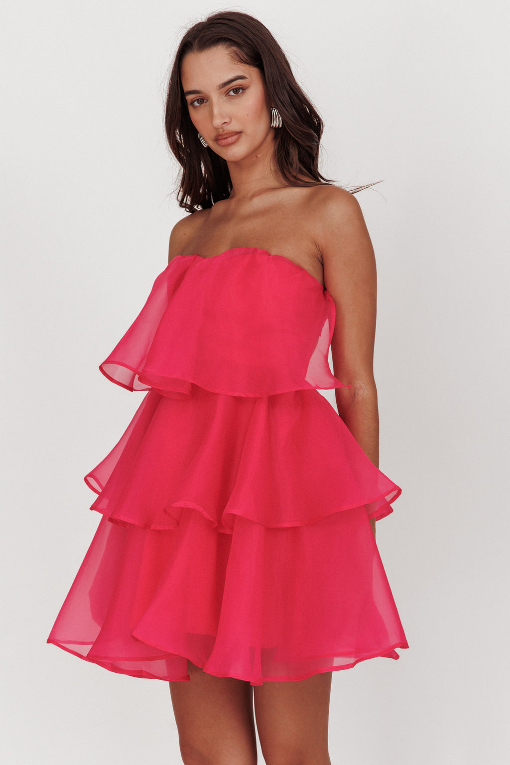 Behati Tiered Layer Mini Dress Hot Pink by Selfie Leslie
