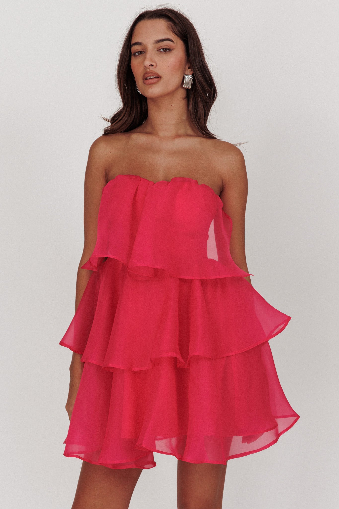 Behati Tiered Layer Mini Dress Hot Pink by Selfie Leslie