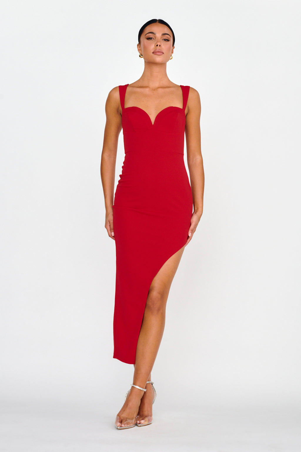 Hearts Flutter Sweetheart Neckline Dress Red by Selfie Leslie