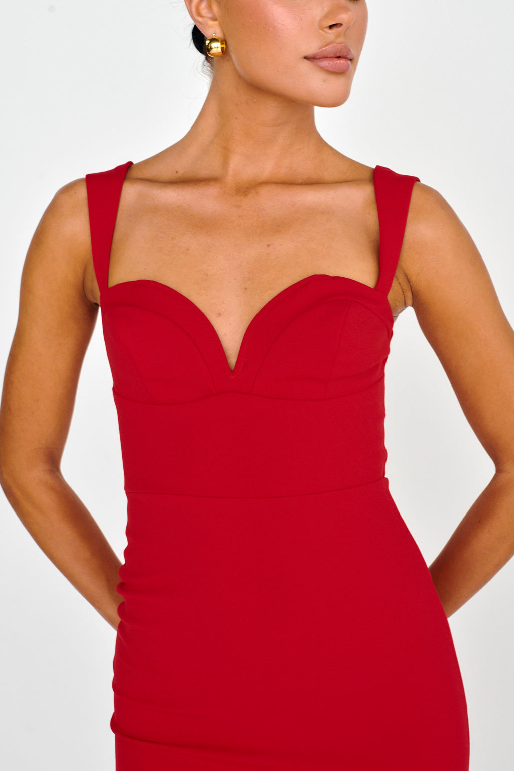 Hearts Flutter Sweetheart Neckline Dress Red by Selfie Leslie