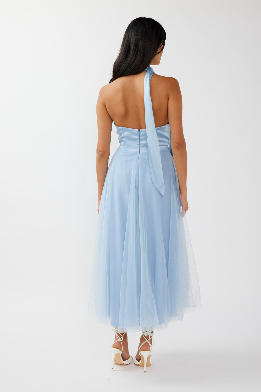 Darci Plunging Neckline Tulle Midi Dress Blue by Selfie Leslie