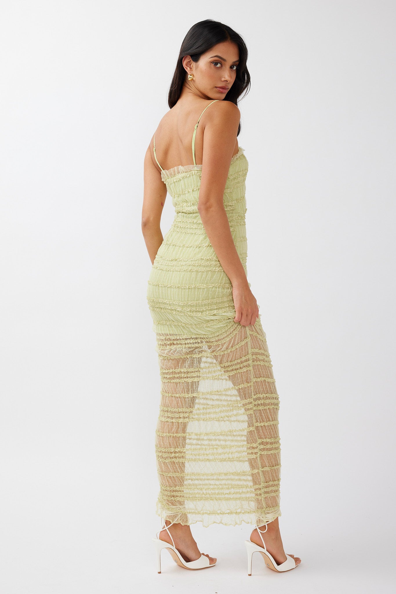 Wander & Roam Frill Trim Lace Dress Matcha by Selfie Leslie