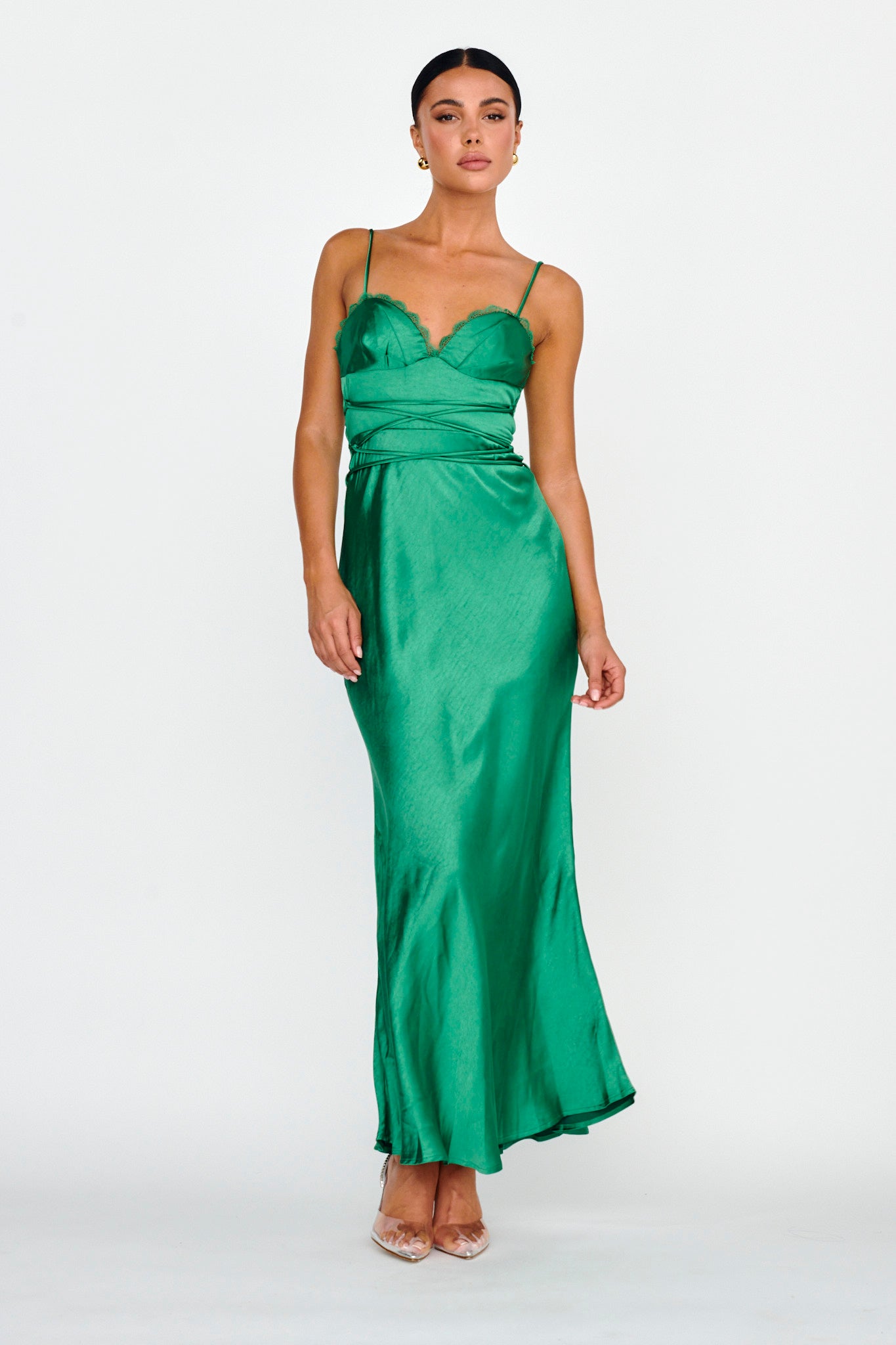 Women's Dresses Silver Lining String Tie Waist Dress Forest Green XL by Selfie Leslie Clearance