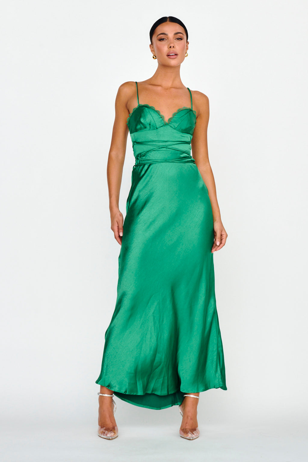 Silver Lining String Tie Waist Dress Forest Green by Selfie Leslie