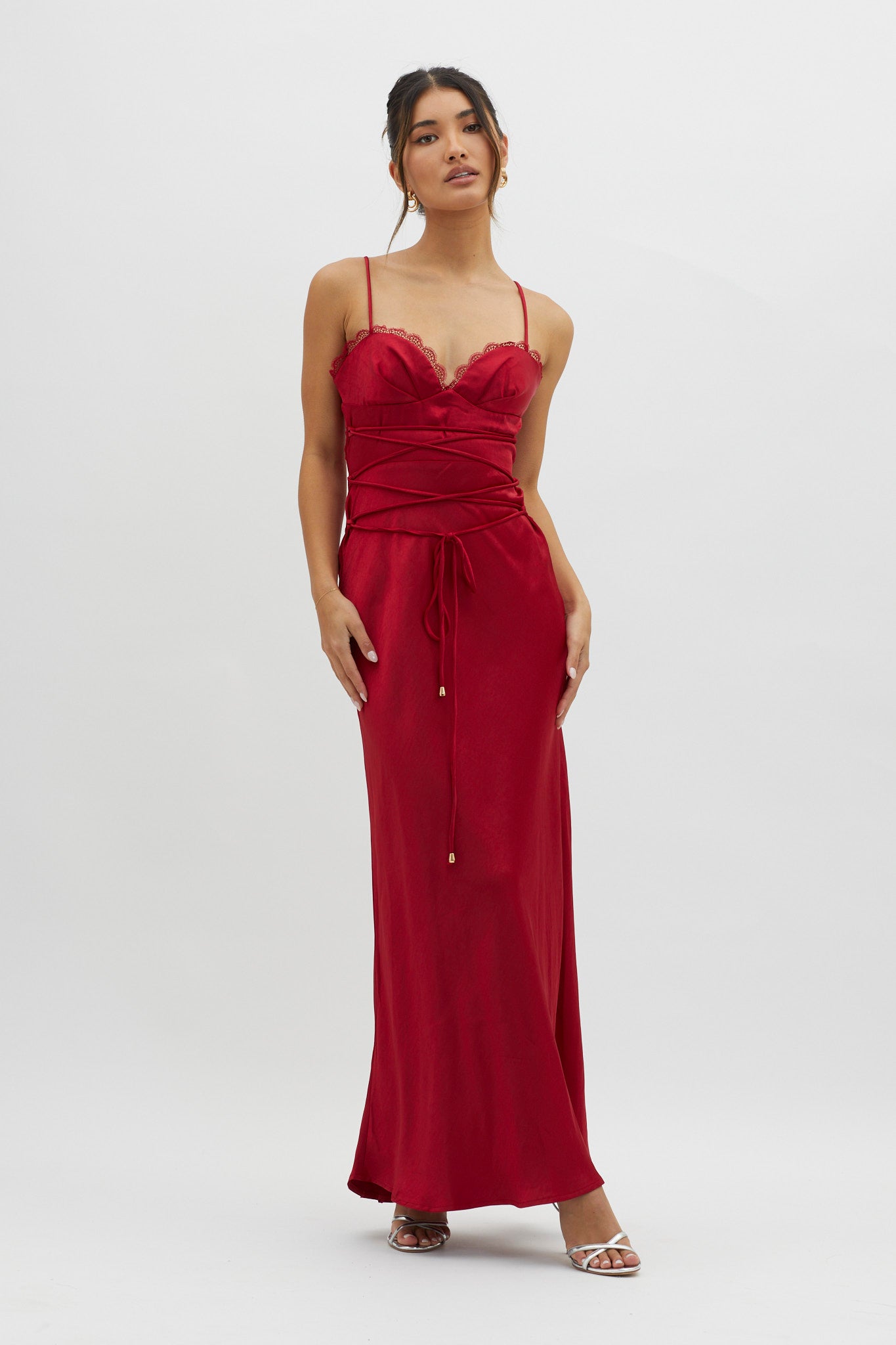Silver Lining String Tie Waist Dress Red by Selfie Leslie