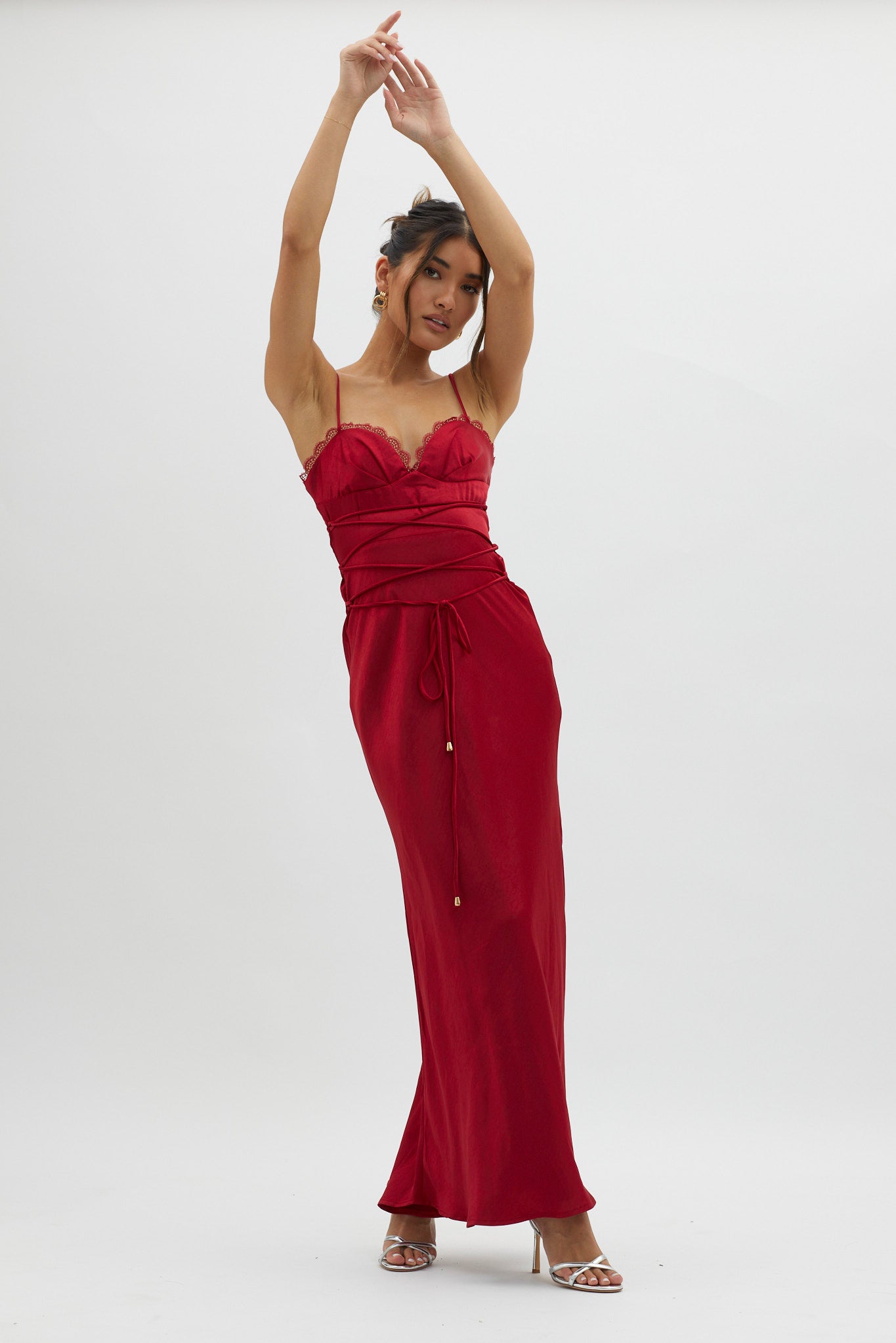 Silver Lining String Tie Waist Dress Red– Selfie Leslie