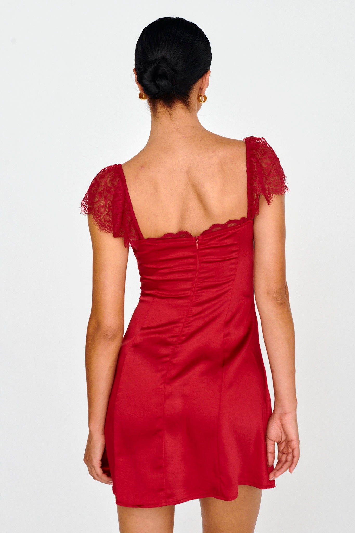 Invites Only Lace Shoulder Mini Dress Red by Selfie Leslie