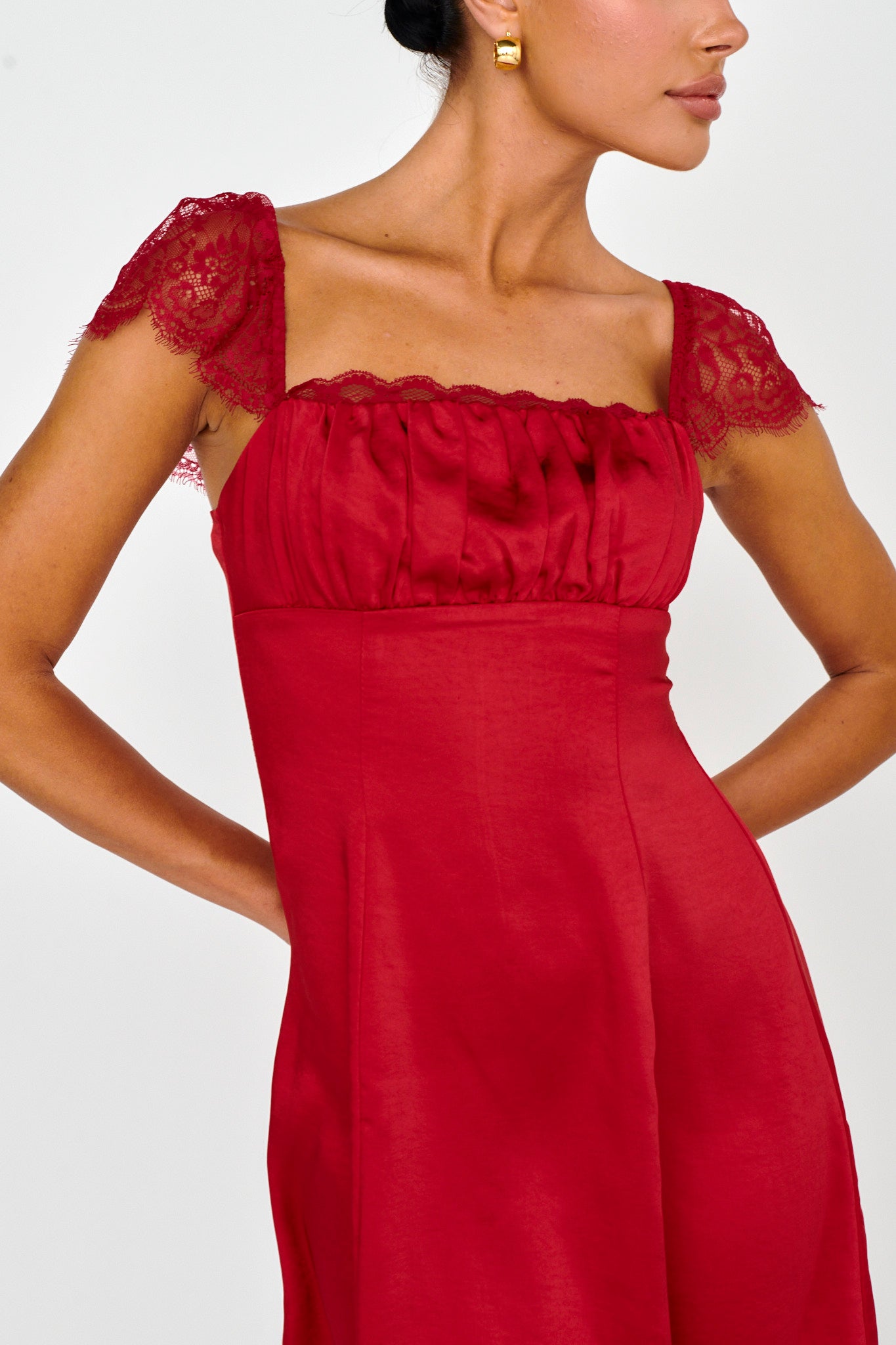 Invites Only Lace Shoulder Mini Dress Red by Selfie Leslie