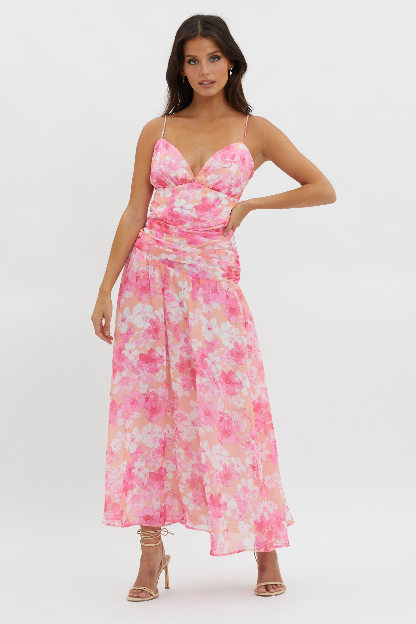 So Blessed Ruched Waist Maxi Dress Pink by Selfie Leslie