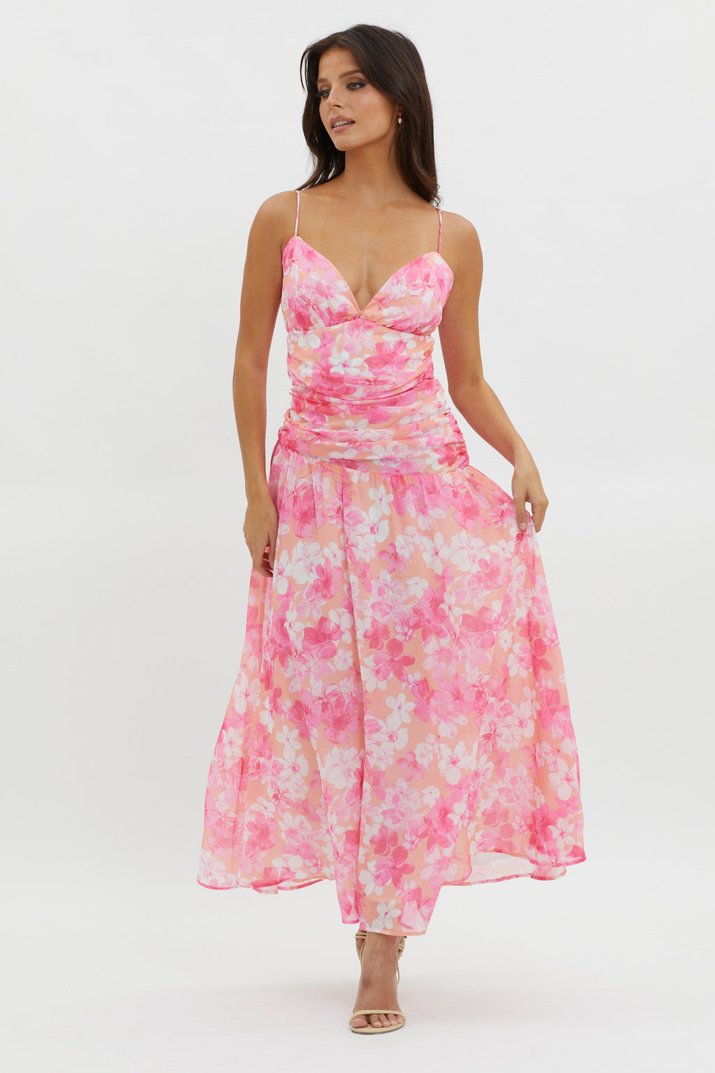 So Blessed Ruched Waist Maxi Dress Pink by Selfie Leslie