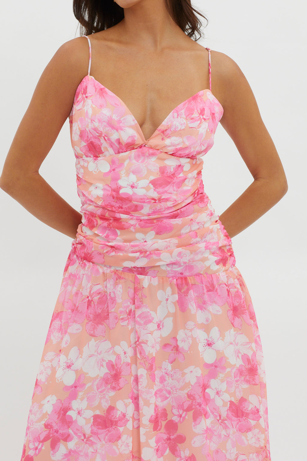So Blessed Ruched Waist Maxi Dress Pink by Selfie Leslie