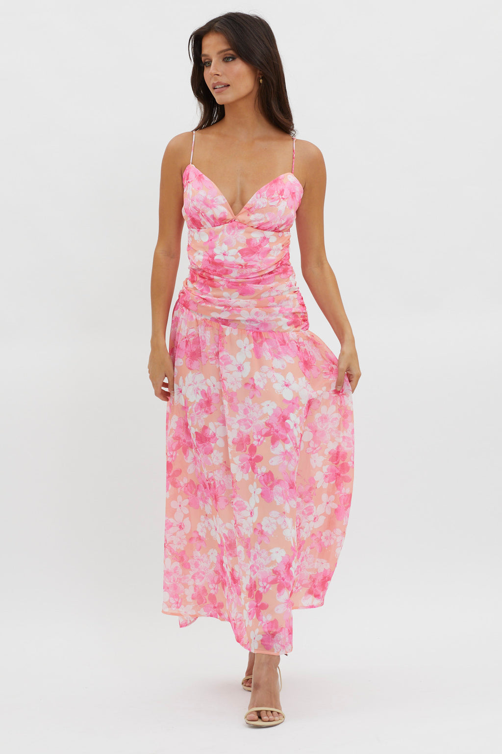So Blessed Ruched Waist Maxi Dress Pink by Selfie Leslie