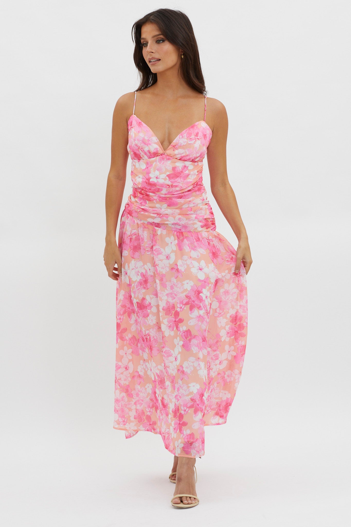 So Blessed Ruched Waist Maxi Dress Pink by Selfie Leslie