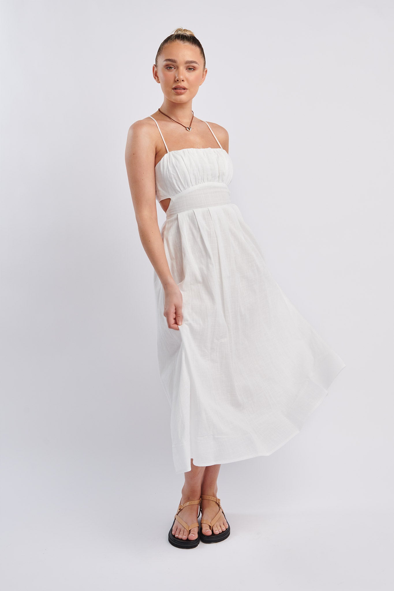 June Sun Tied Back Midi Dress White by Selfie Leslie