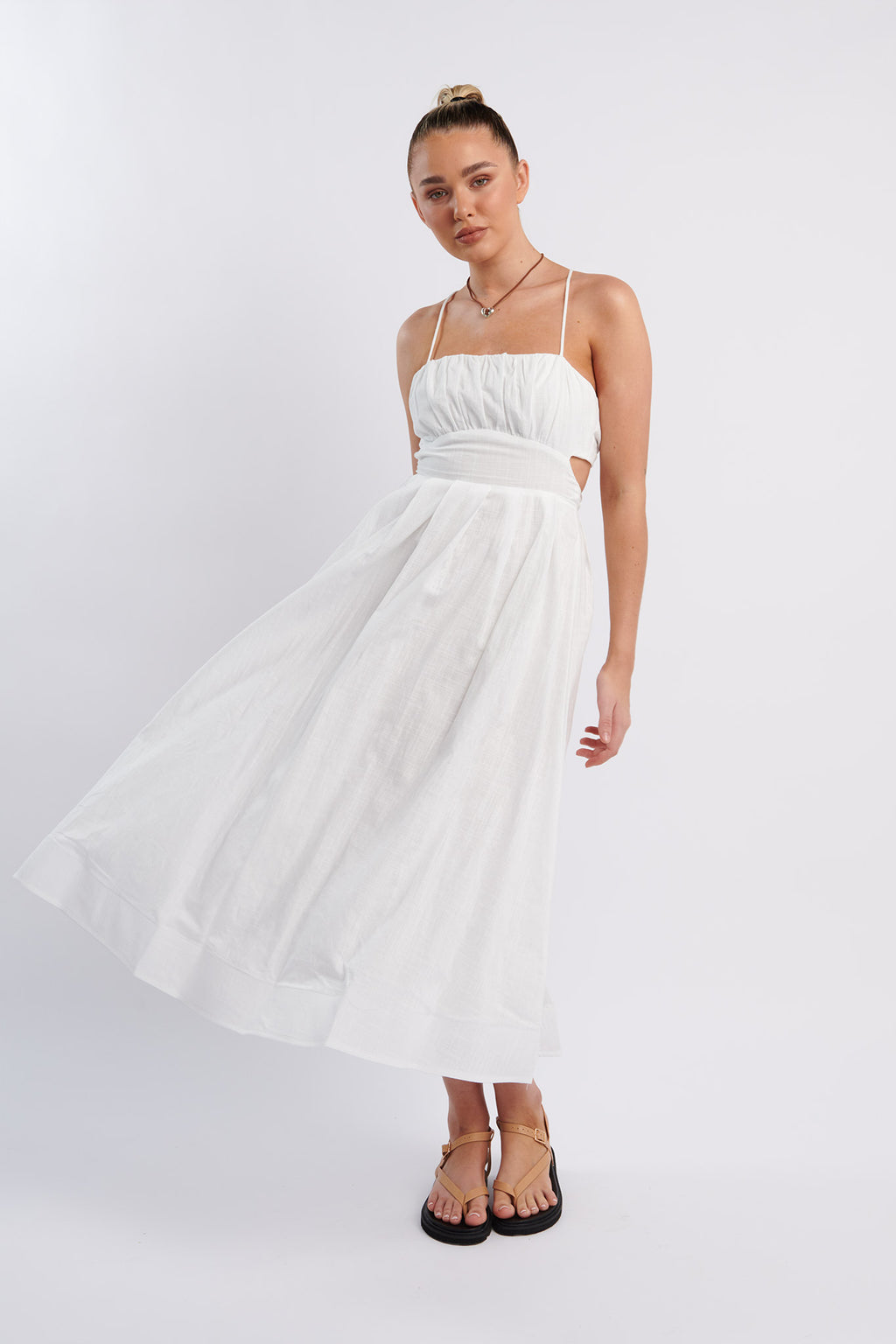 June Sun Tied Back Midi Dress White by Selfie Leslie