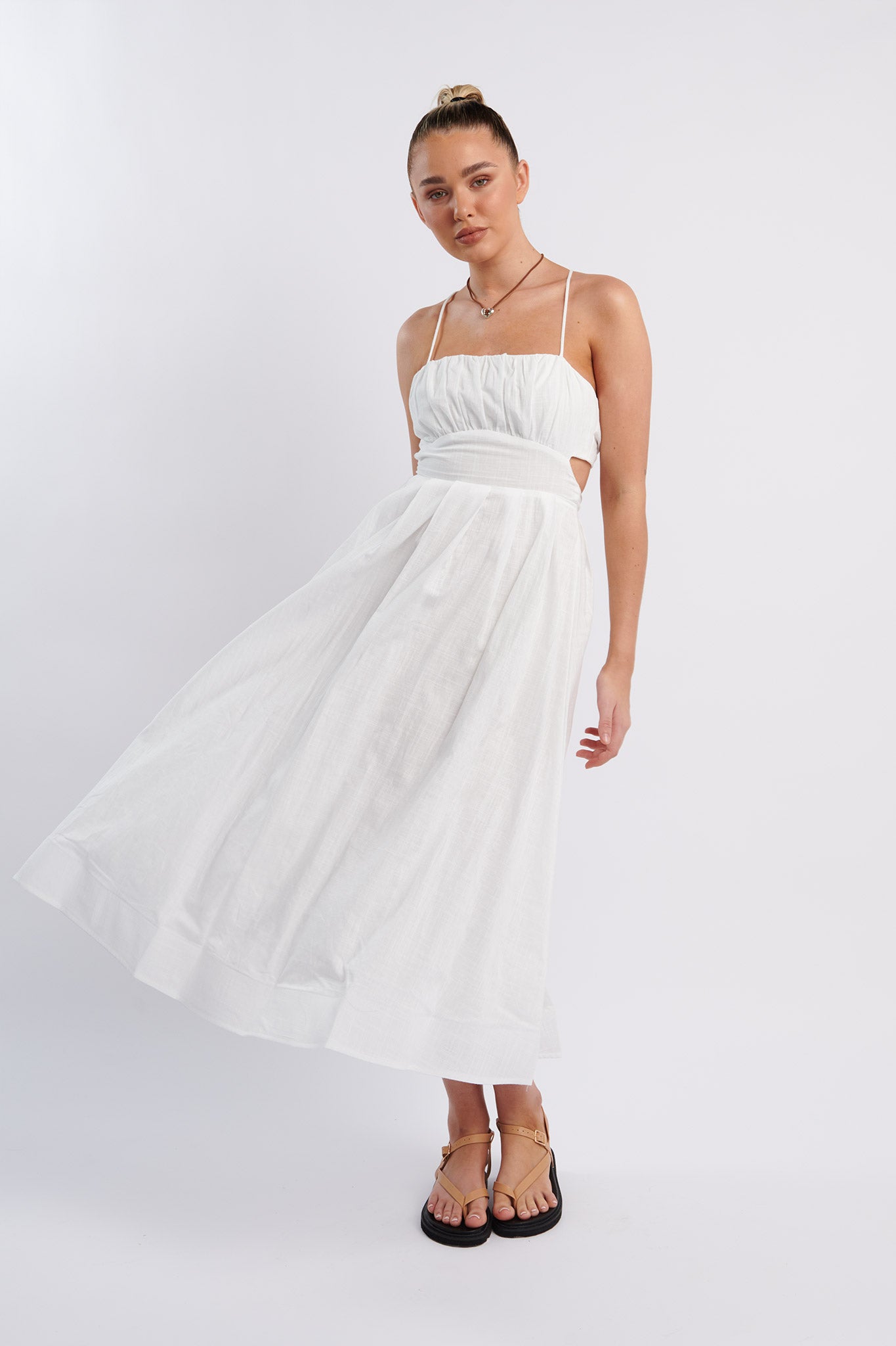 Shop the June Sun Tied Back Midi Dress White | Selfie Leslie