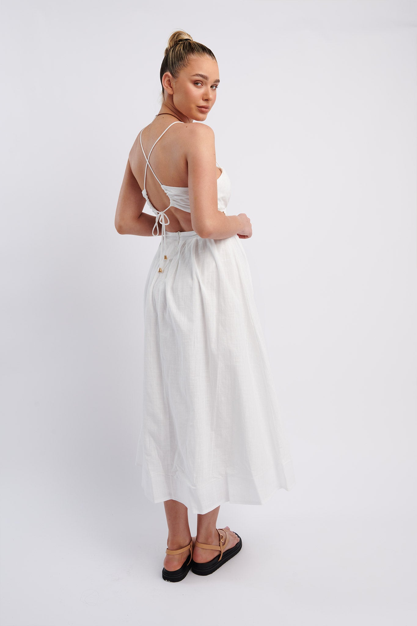 June Sun Tied Back Midi Dress White by Selfie Leslie