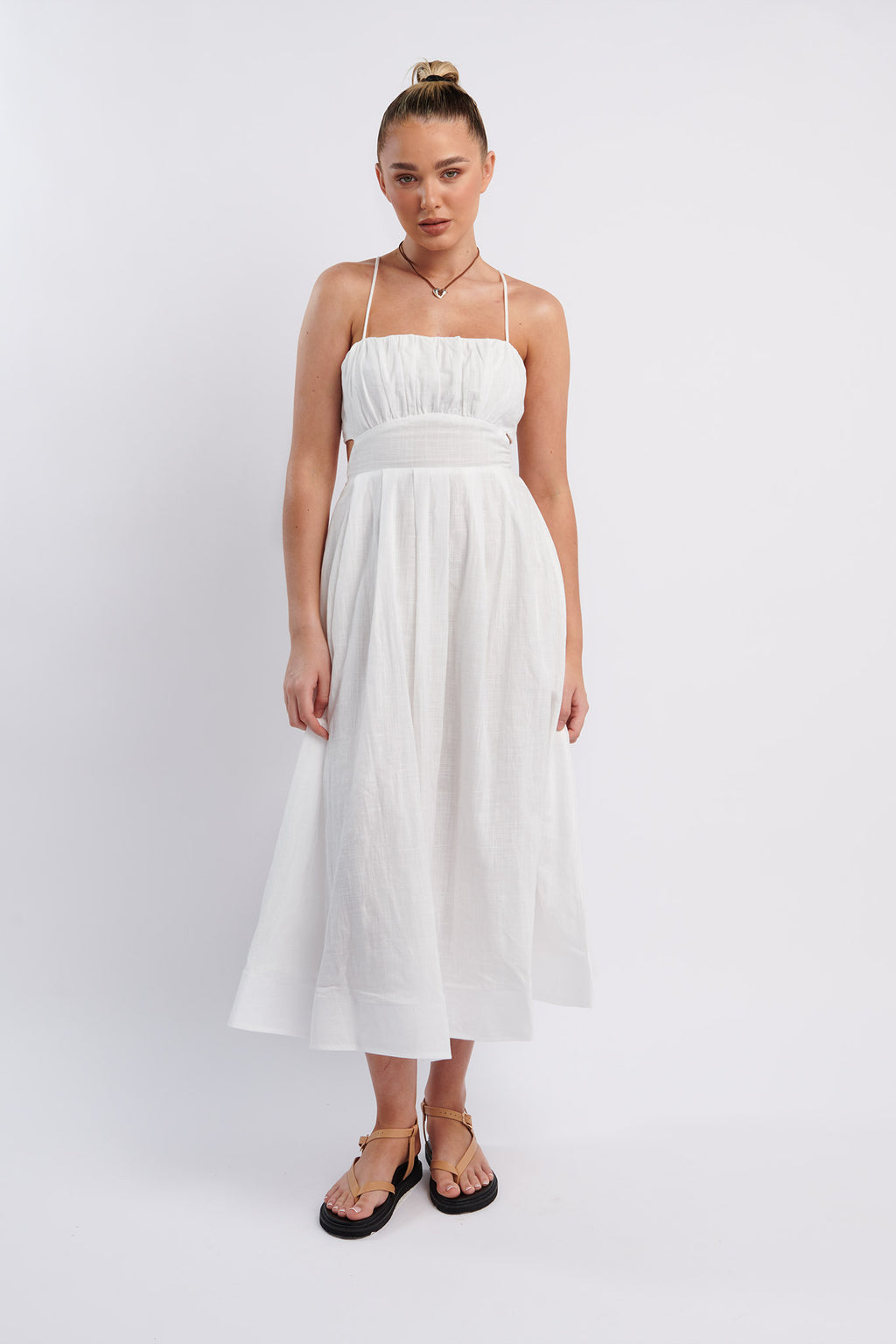 June Sun Tied Back Midi Dress White by Selfie Leslie