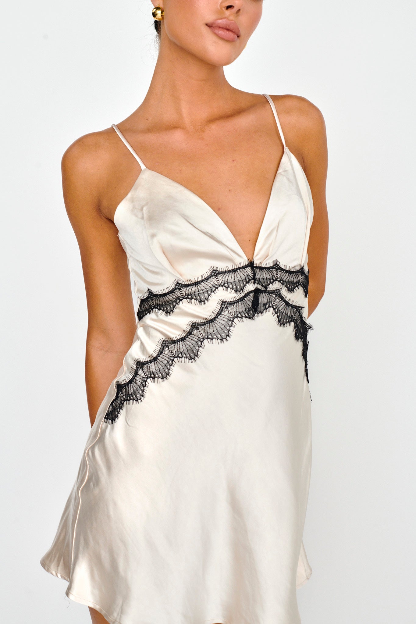 Theriz Lace Trim Cami Mini Dress Champagne by Selfie Leslie
