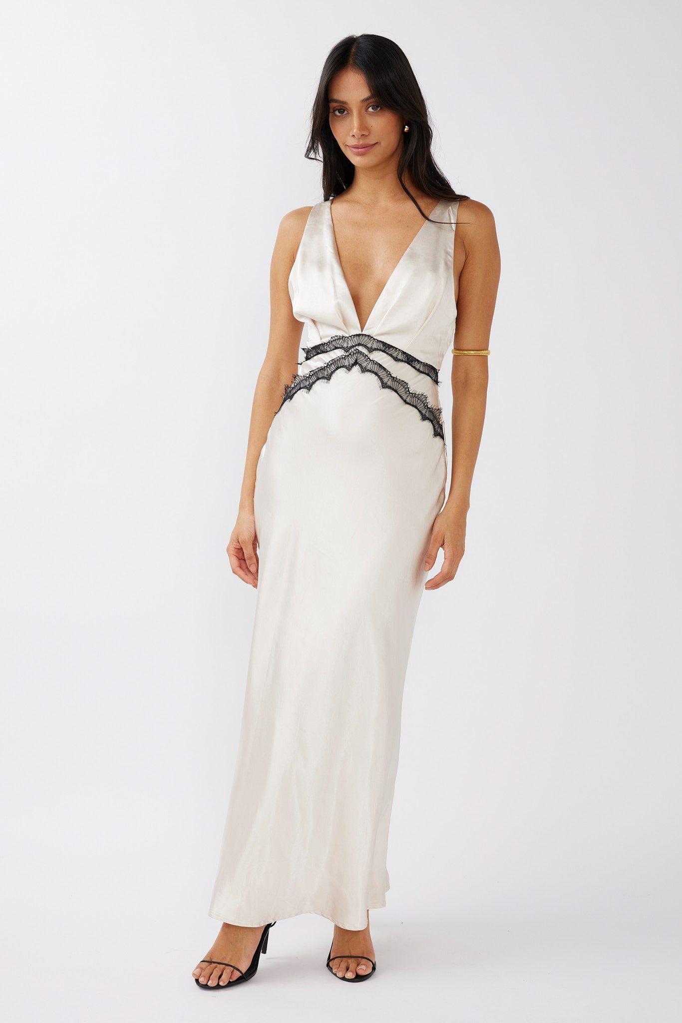 Theriz Lace Trim Tied Back Maxi Dress Champagne by Selfie Leslie