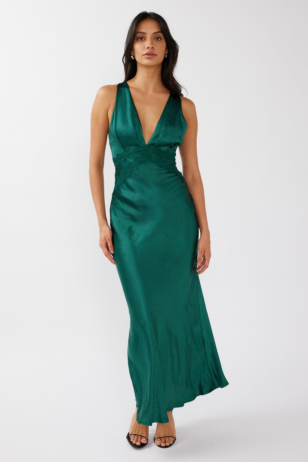 Theriz Lace Trim Tied Back Maxi Dress Green by Selfie Leslie
