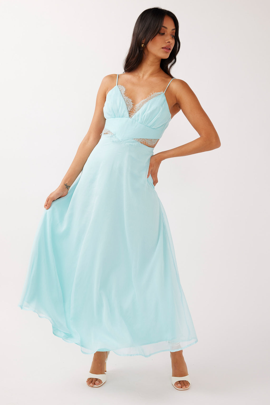 More Love Lace Trim Cut-Out Midi Dress Mint by Selfie Leslie