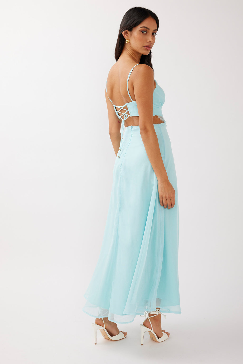 More Love Lace Trim Cut-Out Midi Dress Mint by Selfie Leslie